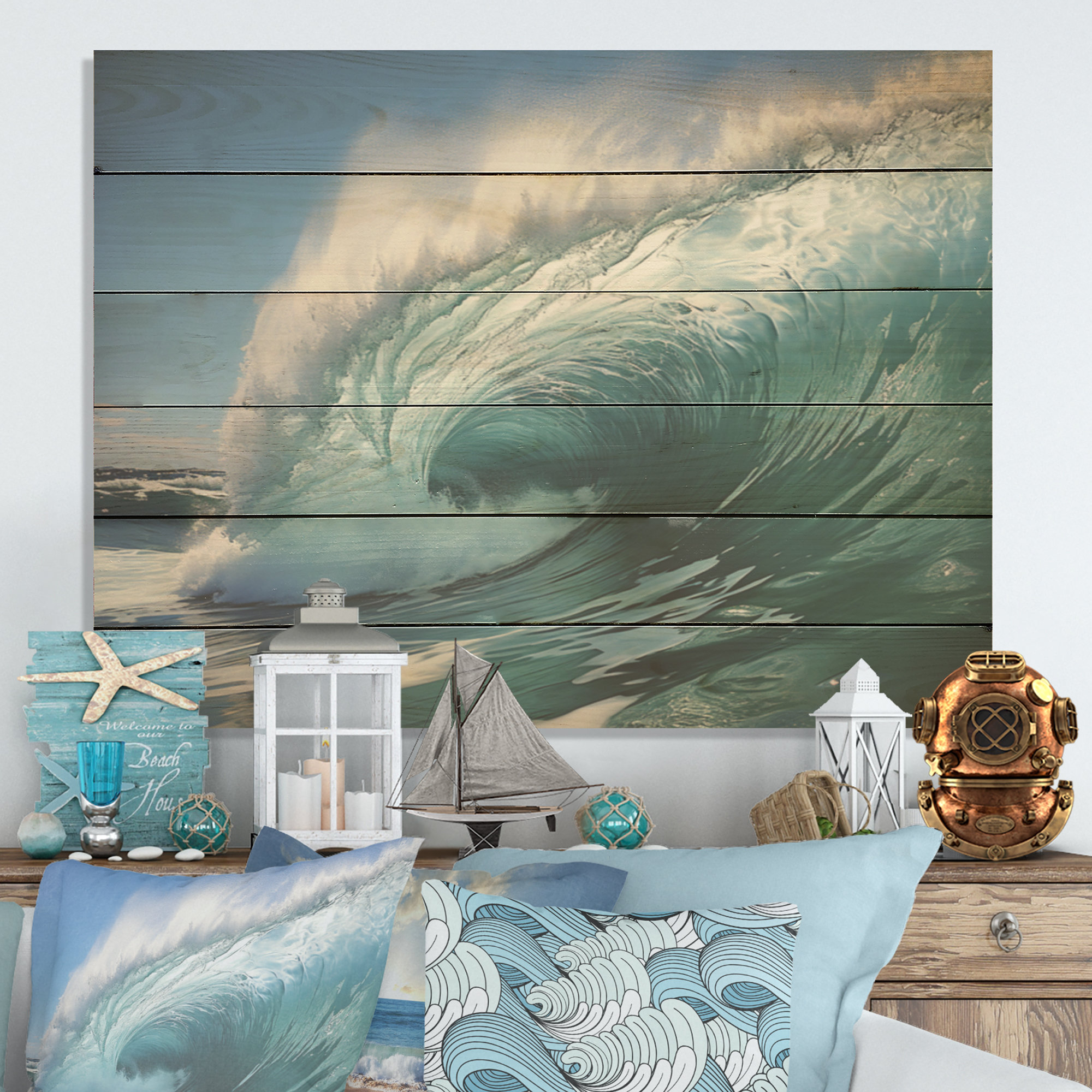 Beachcrest Home Turquoise Ocean's Force Unleashed - Coastal Wood